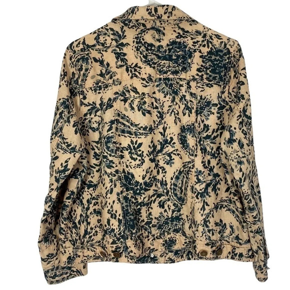 Carole Little Vintage Linen Jacket Womens Plus Size 1X Cream Blue Paisley Print - Picture 2 of 11